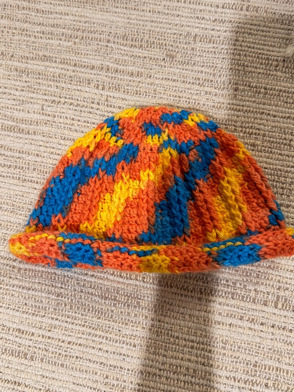 Colorful Knit Kids Beanie - Orange, Blue & Yellow